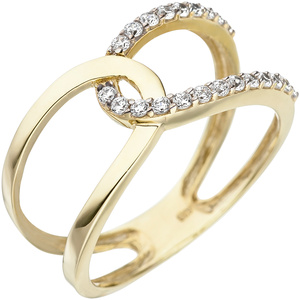 Damen Ring 2-reihig 375 Gold Gelbgold 22 Zirkonia Goldring