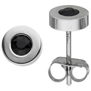Ohrstecker rund aus Edelstahl mit 2 Kristallsteinen Ohrringe 5,8 mm