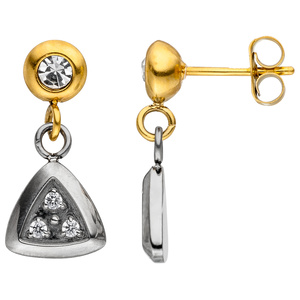 Ohrhänger Edelstahl bicolor beschichtet mit Kristallsteinen und 6 Zirkonia