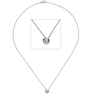 Collier Kette mit Anhänger 585 Gold Weißgold 1 Diamant Brillant 45 cm