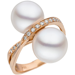 Damen Ring 750 Rotgold 24 Diamanten Brillanten 2 Sdee Perlen wei Perlenring