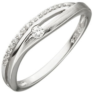 Damen Ring 925 Sterling Silber teil matt 16 Zirkonia Silberring