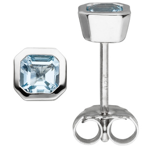 Ohrstecker achteckig 925 Silber 2 Blautopase hellblau blau Ohrringe