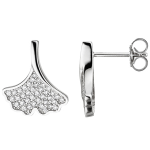 Ohrstecker Ginko Ginkgo 925 Sterling Silber mit 72 Zirkonia Ohrringe