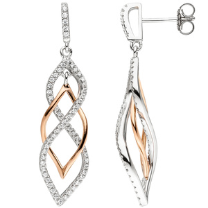 Ohrhänger 925 Sterling Silber bicolor vergoldet mit 112 Zirkonia Ohrringe