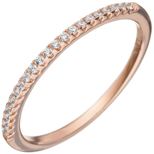 Damen Ring schmal 925 Sterling Silber rotgold vergoldet mit 21 Zirkonia