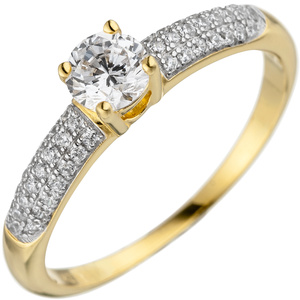 Damen Ring 925 Sterling Silber gold vergoldet mit 45 Zirkonia