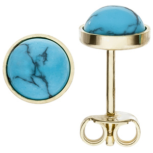 Ohrstecker rund 333 Gold Gelbgold 2 Türkise Ohrringe Goldohrstecker