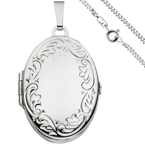 Medaillon oval Anhnger zum ffnen fr 4 Fotos 925 Silber mit Kette 50 cm