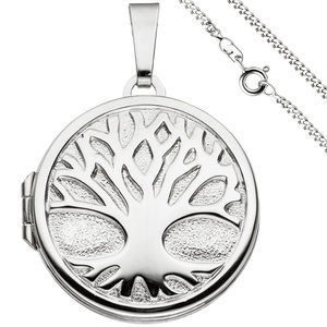 Medaillon Anhnger Baum des Lebens Weltenbaum rund 925 Silber mit Kette 50 cm