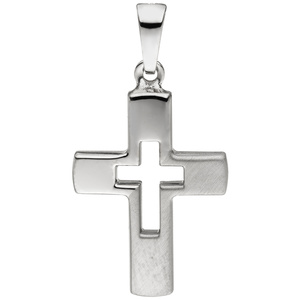 Anhnger Kreuz 925 Sterling Silber teil matt Kreuzanhnger Silberkreuz