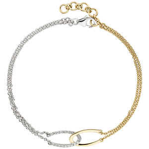 Armband 2-reihig 585 Gold Gelbgold Weißgold bicolor 18 Diamanten 19,5 cm