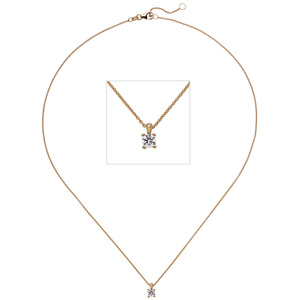 Collier Kette mit Anhnger 585 Gold Rotgold 1 Diamant Brillant 0,25 ct. 45 cm
