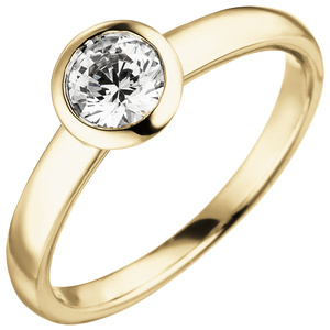 Damen Ring 585 Gold Gelbgold 1 Diamant Brillant 0,50 ct. Diamantring Solitr