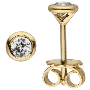 Ohrstecker rund 585 Gold Gelbgold 2 Diamanten Brillanten 0,14 ct. Ohrringe