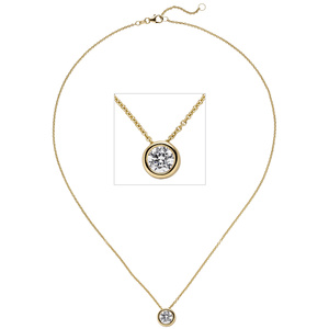 Collier Kette mit Anhänger 585 Gold Gelbgold 1 Diamant Brillant 1,0 ct. 45 cm