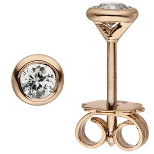 Ohrstecker rund 585 Gold Rotgold 2 Diamanten Brillanten 0,14 ct. Ohrringe