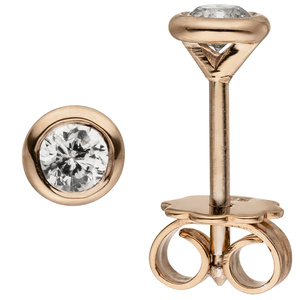 Ohrstecker rund 585 Gold Rotgold 2 Diamanten Brillanten 0,24 ct. Ohrringe