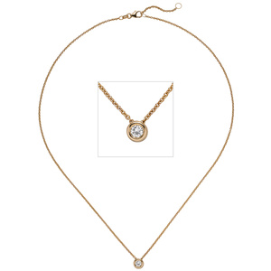 Collier Kette mit Anhnger 585 Gold Rotgold 1 Diamant Brillant 0,25 ct. 45 cm