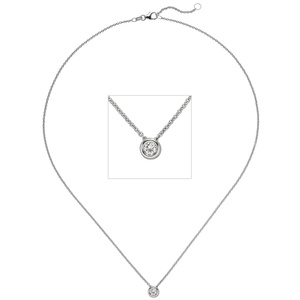 Collier Kette mit Anhänger 585 Gold Weißgold 1 Diamant Brillant 0,15 ct. 45 cm