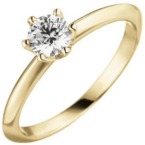 Damen Ring 585 Gold Gelbgold 1 Diamant Brillant 0,50 ct. Diamantring Solitr