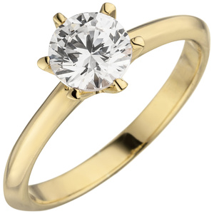 Damen Ring 585 Gold Gelbgold 1 Diamant Brillant 1,0 ct. Diamantring Solitr
