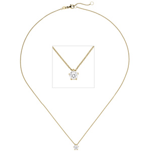 Collier Kette mit Anhänger 585 Gold Gelbgold 1 Diamant Brillant 0,50 ct. 45 cm