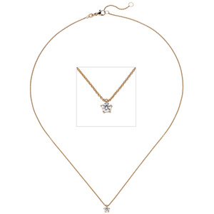 Collier Kette mit Anhänger 585 Gold Rotgold 1 Diamant Brillant 0,15 ct. 45 cm