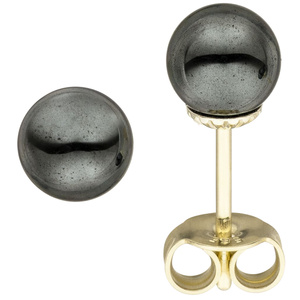 Ohrstecker 585 Gold Gelbgold 2 Hämatite Ohrringe Goldohrringe Hämatitohrstecker