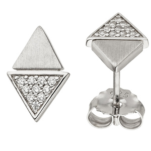 Ohrstecker Dreieck 925 Sterling Silber matt 20 Zirkonia Ohrringe Silberohrringe