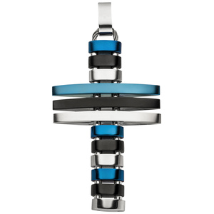 Anhnger Kreuz Edelstahl mit blauer und schwarzer PVD-Beschichtung flexibel