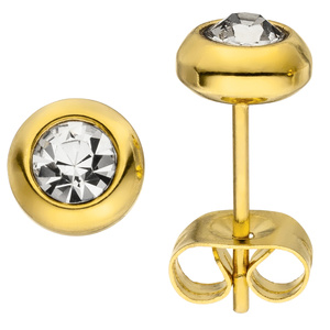 Ohrstecker Edelstahl gelbgoldfarben 2 Zirkonia