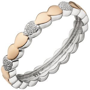 Damen Ring Herz Herzen 925 Sterling Silber bicolor vergoldet Herzring