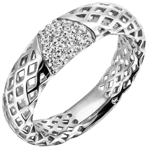 Damen Ring 925 Sterling Silber 14 Zirkonia Silberring