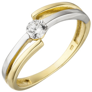 Damen Ring 333 Gold Gelbgold Weigold bicolor 1 Zirkonia Goldring