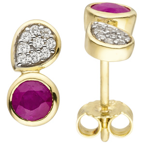 Ohrstecker 333 Gold Gelbgold 18 Zirkonia 2 Rubine Ohrringe Goldohrringe