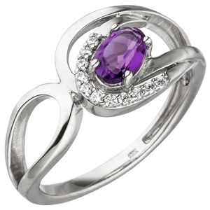 Damen Ring 333 Gold Weigold 11 Zirkonia 1 Amethyst lila violett Weigoldring
