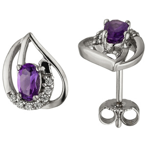 Ohrstecker 333 Gold Weißgold 14 Zirkonia 2 Amethyste lila violett Ohrringe