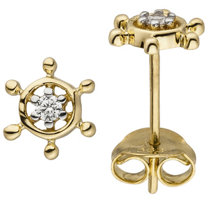 Ohrstecker Steuerrad 333 Gold Gelbgold bicolor 2 Zirkonia Ohrringe