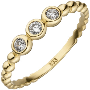 Damen Ring Kugel 333 Gold Gelbgold 3 Zirkonia Goldring Kugelring
