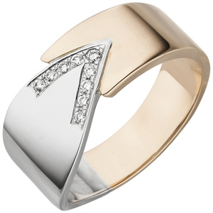 Damen Ring 585 Gold Weigold Rotgold bicolor 9 Diamanten Brillanten