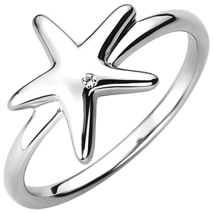 Damen Ring Seestern 925 Sterling Silber 1 Zirkonia Silberring