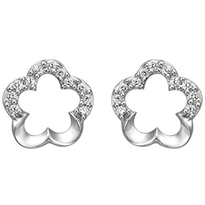Ohrstecker Blume 925 Silber matt 22 Zirkonia Ohrringe Silberohrringe