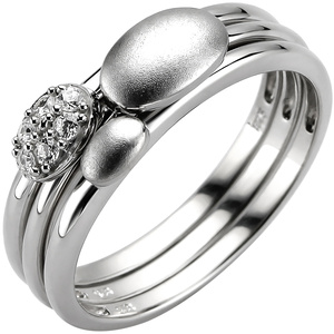 Damen Ring 3-teilig 925 Sterling Silber 6 Zirkonia Silberring