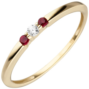 Damen Ring schmal 333 Gold Gelbgold 2 Rubine 1 Zirkonia