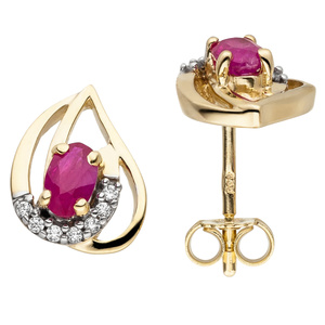 Ohrstecker 333 Gold Gelbgold 14 Zirkonia 2 Rubine Ohrringe