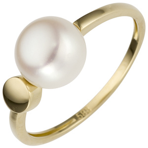 Damen Ring 585 Gold Gelbgold 1 Swasser Perle Perlenring