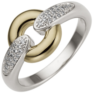 Damen Ring 585 Gold Weißgold Gelbgold bicolor 32 Diamanten Brillanten