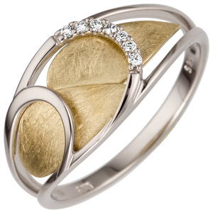 Damen Ring 0,05 ct 585 Weigold Gelbgold bicolor 7 Diamanten Brillanten
