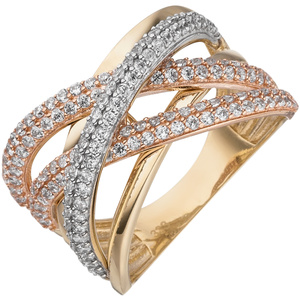 Damen Ring breit 333 Gold Gelbgold Rotgold bicolor mit 158 Zirkonia